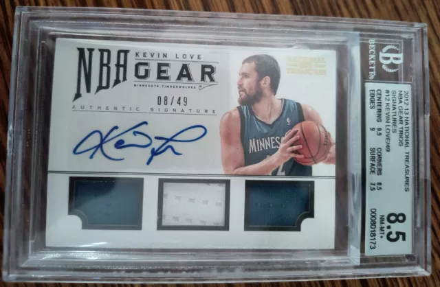 201213 National Treasures Kevin Love Triple Jersey Auto /49 Bgs 8.5