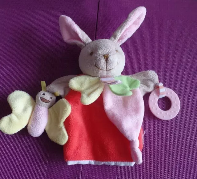 S6 / doudou marionnette lapin magic papillon rouge jaune DOUDOU ET COMPAGNIE