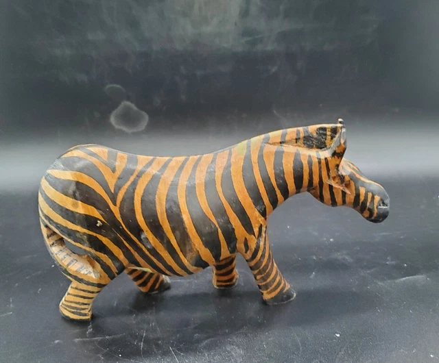 Vintage Hand Carved Wood Wooden Zebra Figurine Africa Kenya 8"