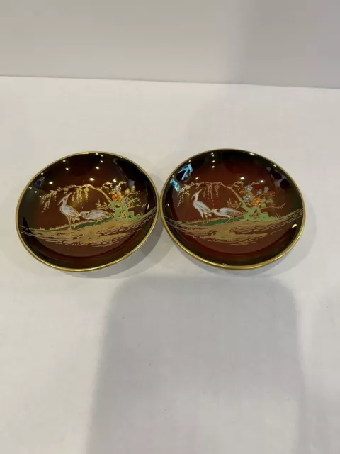 2 CARLTON WARE ART DECO ROUGE DISHES WITH Birds GILT & ENAMEL DECORATION 2 3/ 4”