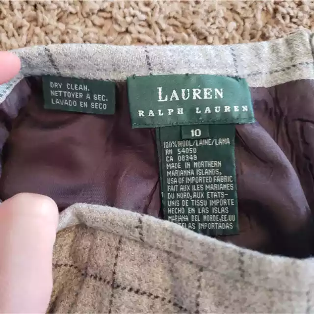 LAUREN RALPH LAUREN vintage 100% wool square grey knee length skirt 10 ...