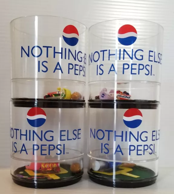 Pepsi Plastic Cups 1990's Football Theme Drink Cups Glasses LOT OF 4 stackable