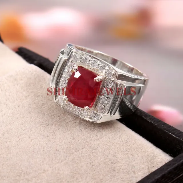 Natural Ruby Gemstone with 925 Sterling Silver Ring for Men's #378