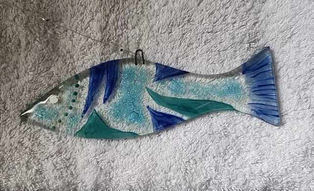 Beautiful Fused Glass Fish Suncatcher. Handmade 7.5 Inches Long. Marine 🐟🐟