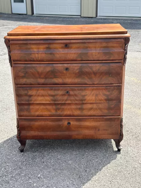 Circa 1840 Biedermeier  Four Drawer Dresser Chest flame mahogany empire