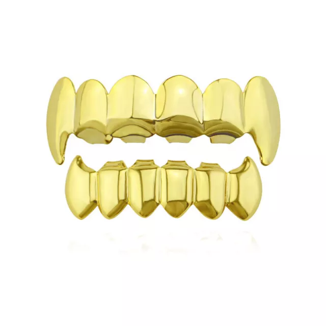 RAP Hip Hop Grills Fangs Top and Bottom Set Gold Silver Color Bling Teeth Grillz