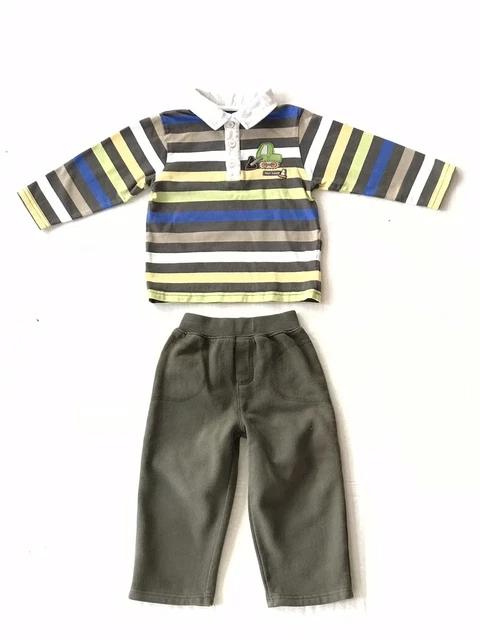 Carters Infant Boy 2-Piece Outfit Size 24 Months: Striped L/S Polo Shirt & Pants