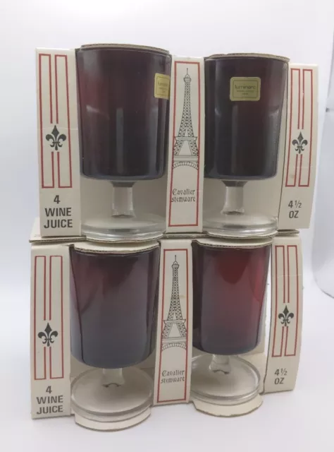 8 Arcoroc Luminarc France Ruby Red Pedestal Wine Juice Glasses  New Vintage