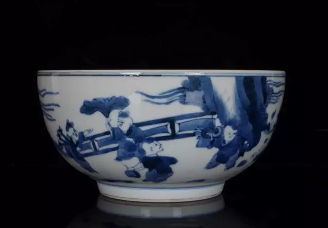 Old Blue And White Chinese Porcelain Bowl Kangxi Marked St433