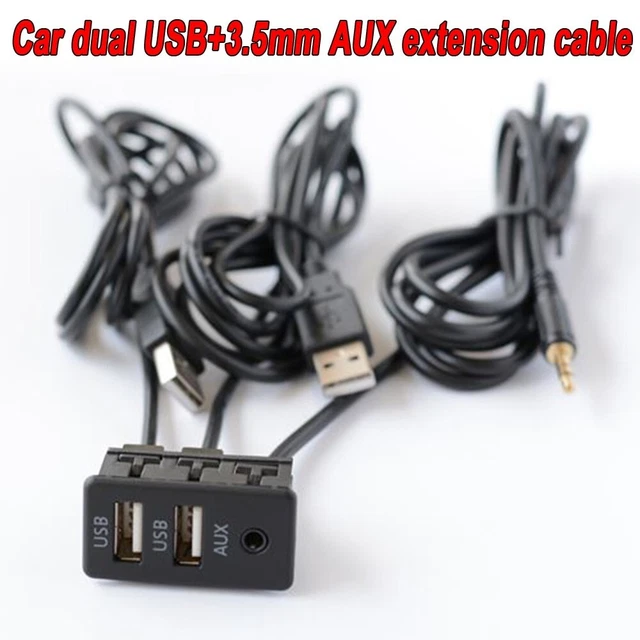 Car Dash Flush Mount AUX Dual USB Port Panel With Extension Cable Adapter