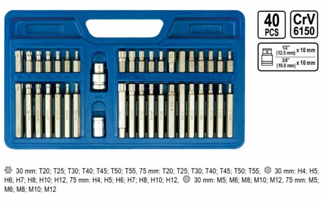 40 Pièces Set D 'em Bouts Torx Multi-Dent Six Pans Creux 1/2 3/8 Pouce Bit Kit