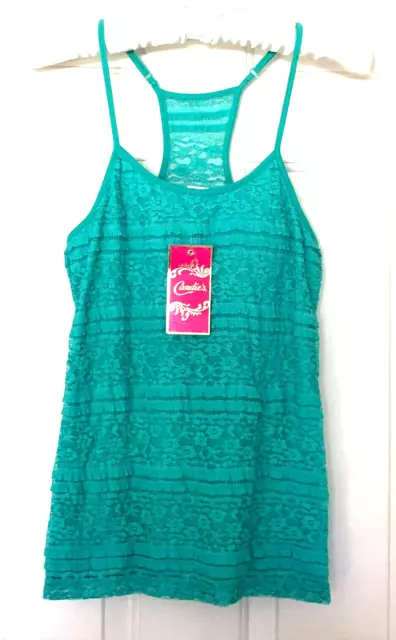 Candies Women Junior  Allover LACE Cami Tank Top Built-In Bra Lined Sz XS Mint 2