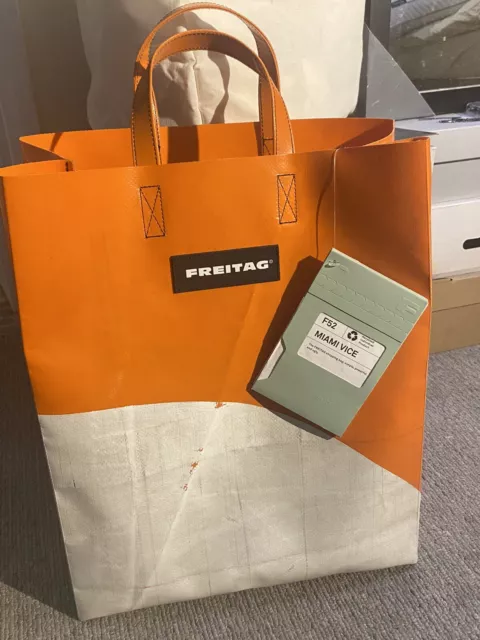 FREITAG F52 shopping tote bag RRP £110 recycled truck tarp orange white