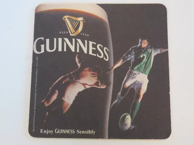 Beer Pub Coaster: GUINNESS Brewery The First Drop; Proud Sponsors of Irish Rugby