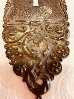 Antique Yale & Towne 9" Doorknob Backplate Floral Foliate Brass Hardware Salvage 2