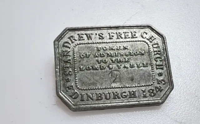 Antique Scottish Communion Token St Andrews Free Church Edinburgh 1843 BZ2353
