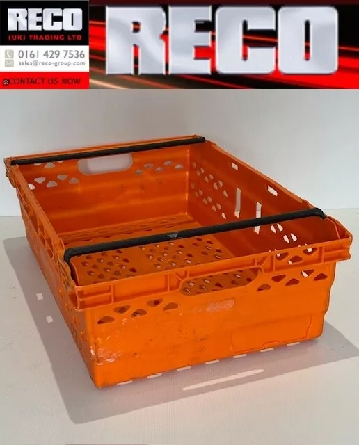 10 X ORANGE USED BALE ARM TRAY / STACKING CRATE 600 x 400 x 200mm
