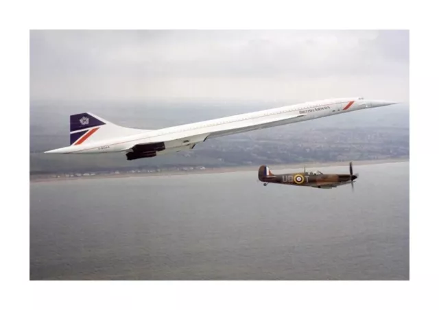 Concorde and Spitfire 7 A4 reproduction picture poster with choice of frame