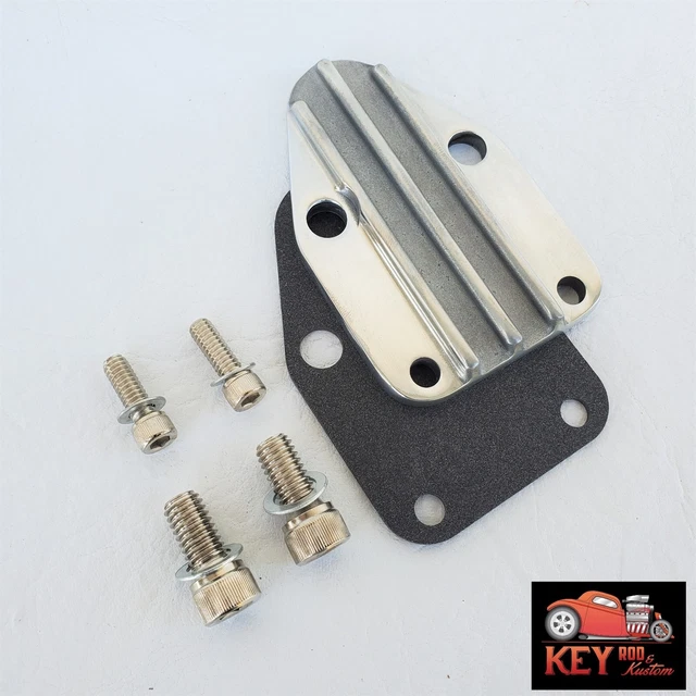 SMALL BLOCK CHEVY Finned Aluminum Fuel Pump Block Off Plate SBC 327 350