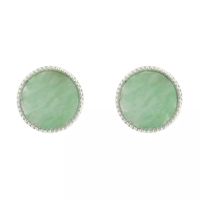 Amazonite Medallion Stud Earrings Sterling Silver 925 Hallmarked British Made