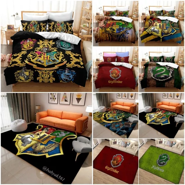 Harry Potter Hogwarts Slytherin Doona Duvet Cover Pillowcase Bedding Set Carpet