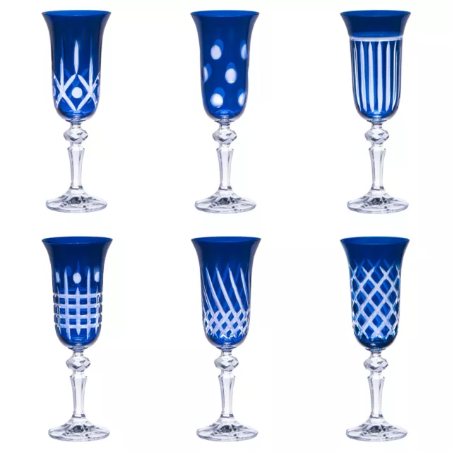 Coffret de 6 flûtes 15 cl en cristal taillé bleu7.4 cm table passion