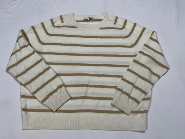 VINCE Womens Sweater X-Large Cream Stripe Pullover Crew Wool Cashmere Blend