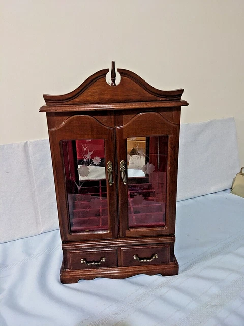 Classic Vintage Wooden Jewelry Box Armoire Style Dresser Top 19" tall Classic Vintage Wooden Jewelry Box Armoire Style Dresser Top 19" tall