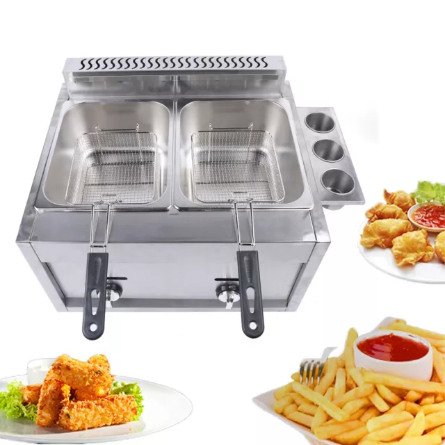12L Commercial Countertop Gas Fryer Propane Deep Fryer 2 Basket Stainless Steel