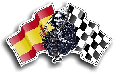 La morte il tristo mietitore & Spagna spagnolo Bandiera RACING Vinile Casco Auto Adesivo Decalcomania
