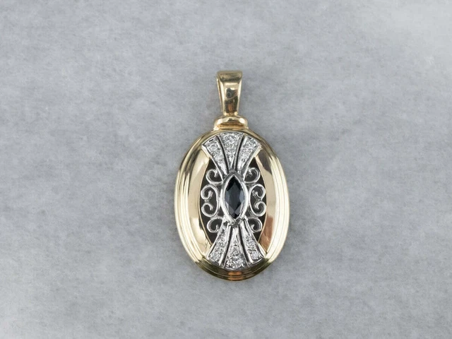 Filigree Vintage Art Deco Pendant 14K Yellow Gold Finish 1.98 Ct Sapphire Blue