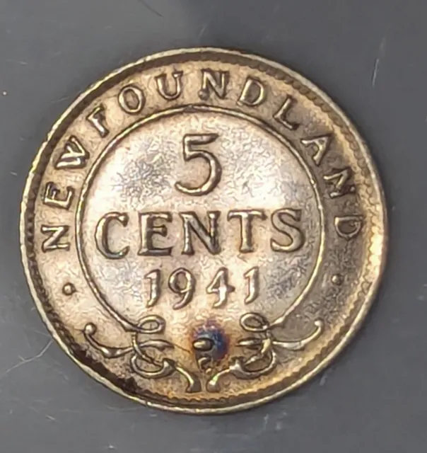 1941 NEWFOUNDLAND Canada Silver Five Cents Coin (C2846)