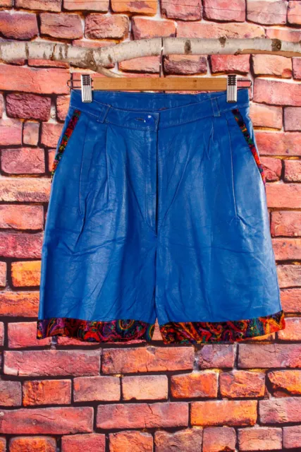 Vintage orig 70er 80er Lederhose Shorts Bermuda blau + Samt Disco Boho XS