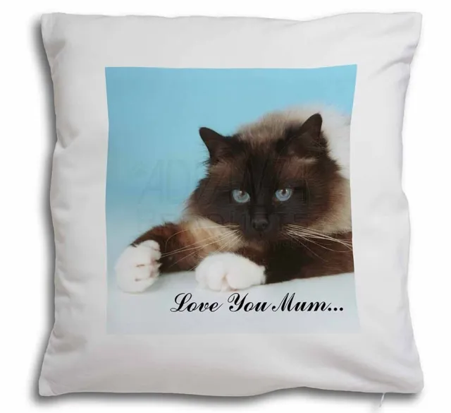Birman Cat 'Love You Mum' Soft White Velvet Feel Scatter Cushion, AC-129lym-CPW