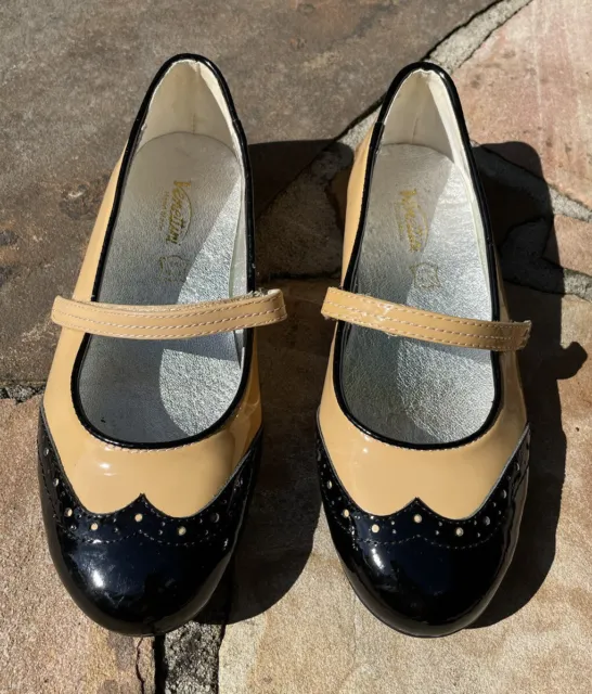 Venettini Size 34 (2.5-3 US) Foxy Patent Leather Yellow Black Mary Jane Shoes