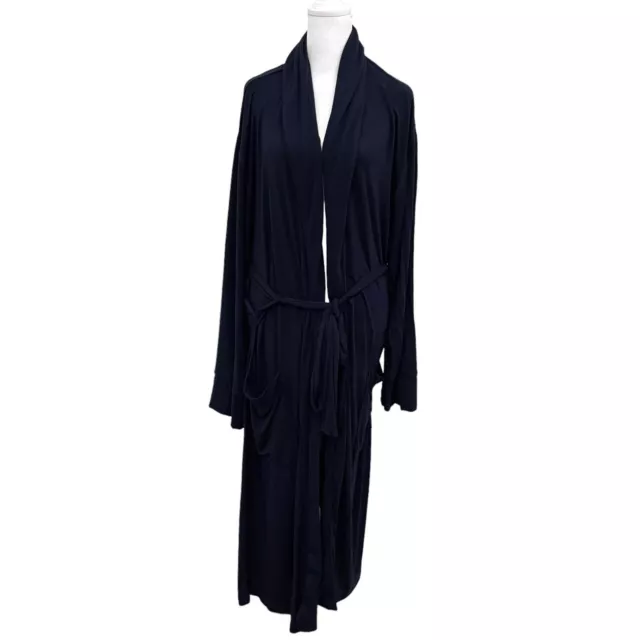 Daniel Buchler Silk Blend Jersey Knit Robe Pockets Navy Blue size L/XL