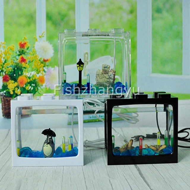 2PCS Mini Aquarium Fish Tank With LED Lamp Light Betta Cylinder Fish Tank NEW O 3