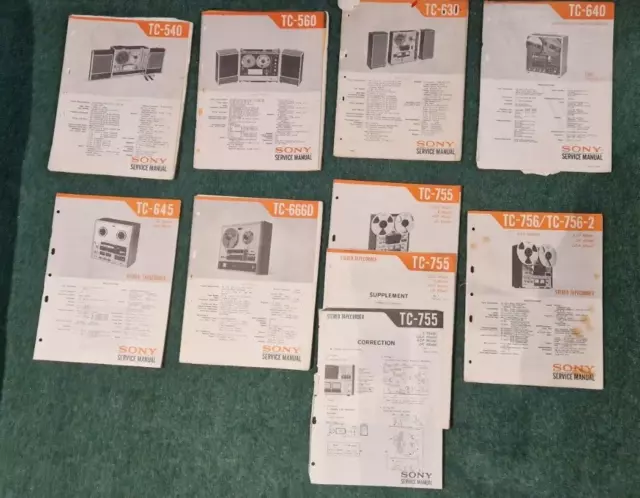 8 plus Sony ORIGINAL  Service  Manuals Reel to Reel TC-540 TC-756  Job Lot TC2