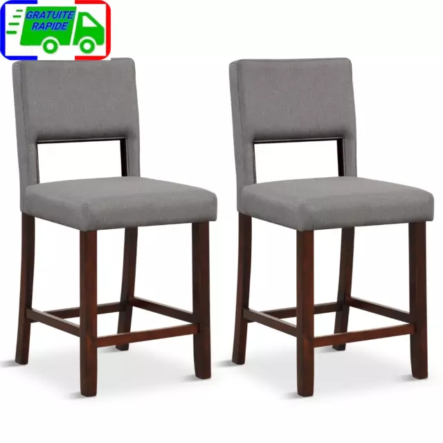 Lot de 2 Chaise Haute Bar avec Dossier et Repose-pieds Tabouret de Bar Rembourré