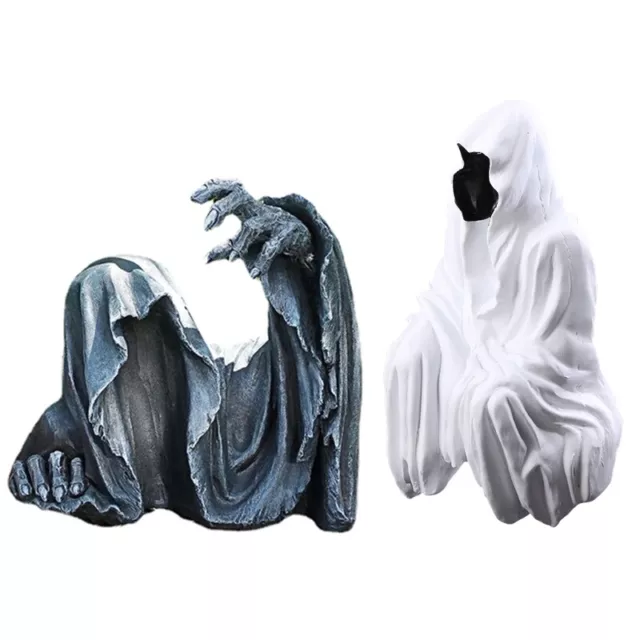 Gothic Reaping Statue Sitting Figurine Resin Desktop Ornament Garden Home Decor