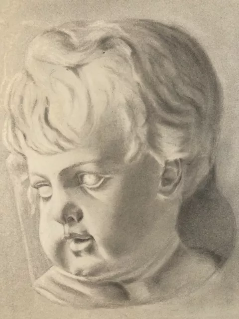 Beau Dessin antique Mine De Plomb XIXe Italie Portrait Enfant Putti a identifier