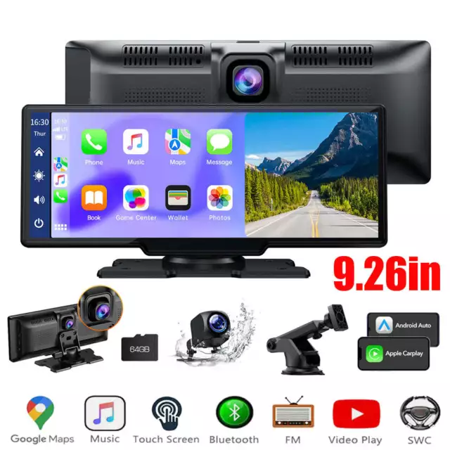 9.26" Tragbares Autoradio Wireless Apple CarPlay& Android Auto 2.5K+1080P kamera