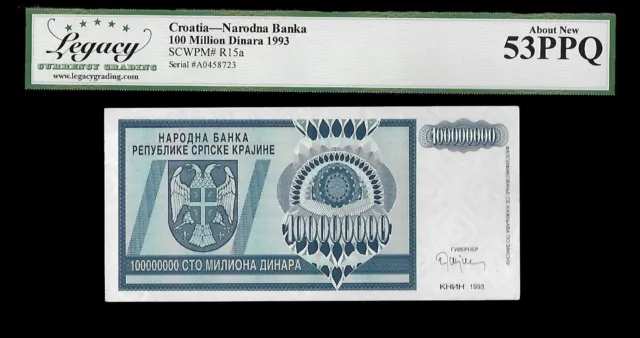 Croatia Narodna Banka 100 Million Dinara 1993 Legacy 53