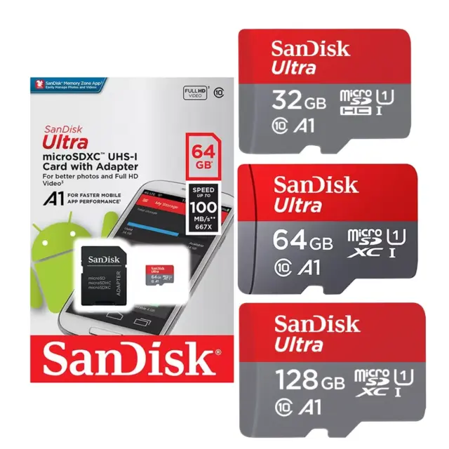 SanDisk ULTRA micro SD Karte 32GB 64GB 128GB A1 U1 Class 10 Speicherkarte Memory