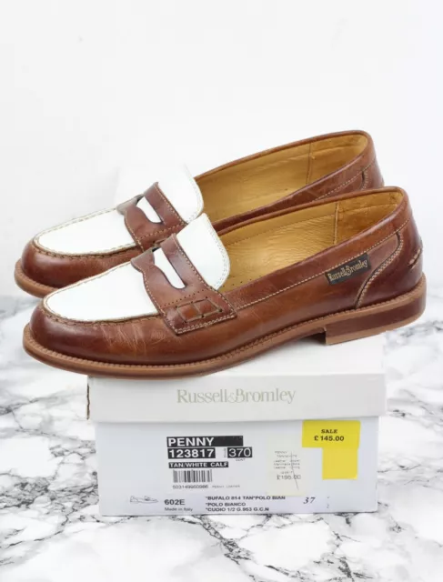 Russell & Bromley Penny Fauve Brun & Blanc Mocassins Cuir, Pointure Eu 37 /UK 4