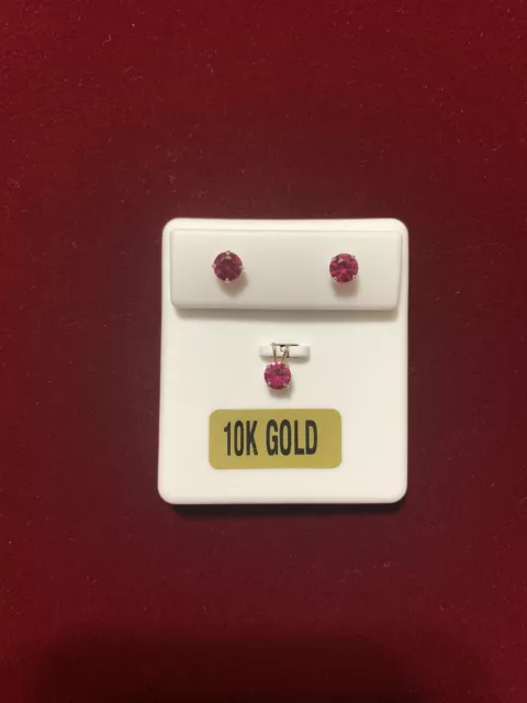 10k Solid Gold Pink Birthstone Earring & Pendant set 5mm gold Ladies / girls set