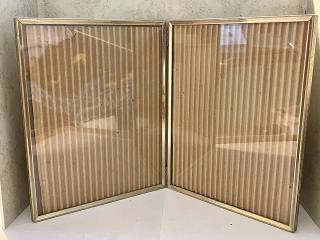 Vintage Brass Mid Century Double Folding Frame Metal Ornate 8”X10” Decor