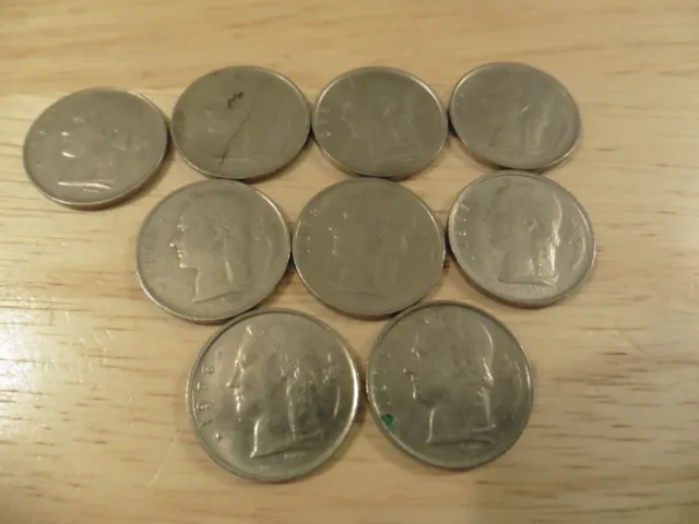 9 x 1 FRANC COINS - BELGIUM - PRE-EURO 1950s - 1970s