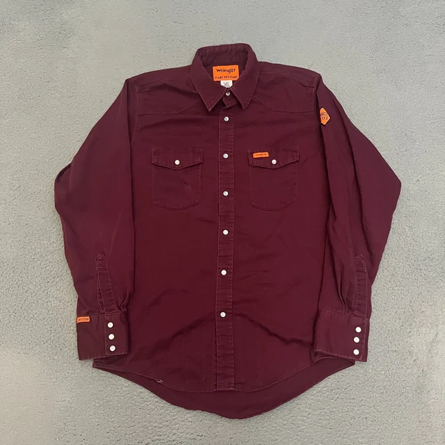 Wrangler FR Shirt Mens Size L Red Long Sleeve Snap Button Flame Resistant