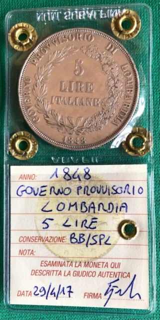 5 Lire 1848 Provisional Government Of Lombardy